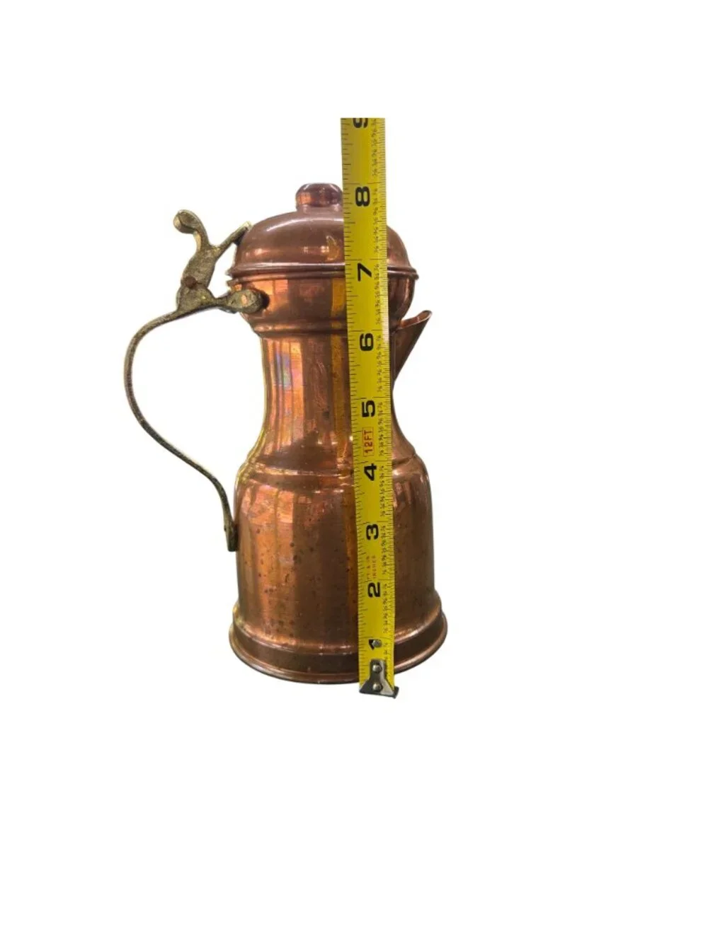 Vintage Handmade Copper Pitcher Brass Handle - 8 Inches Tall - Made In Turkey
